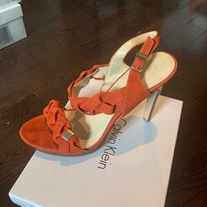 Suede open toe heels